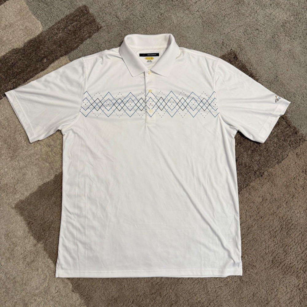 Greg Norman Mens Play Dry Golf Polo Shirt White Diamond Print XL TL105568